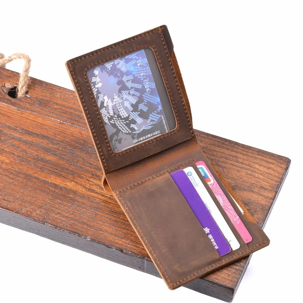 Genuine Cow Leather Wallets Bifold Purse Vintage Crazy Horse Leather Clutch Men wallets Retro Coin Pocket men wallets