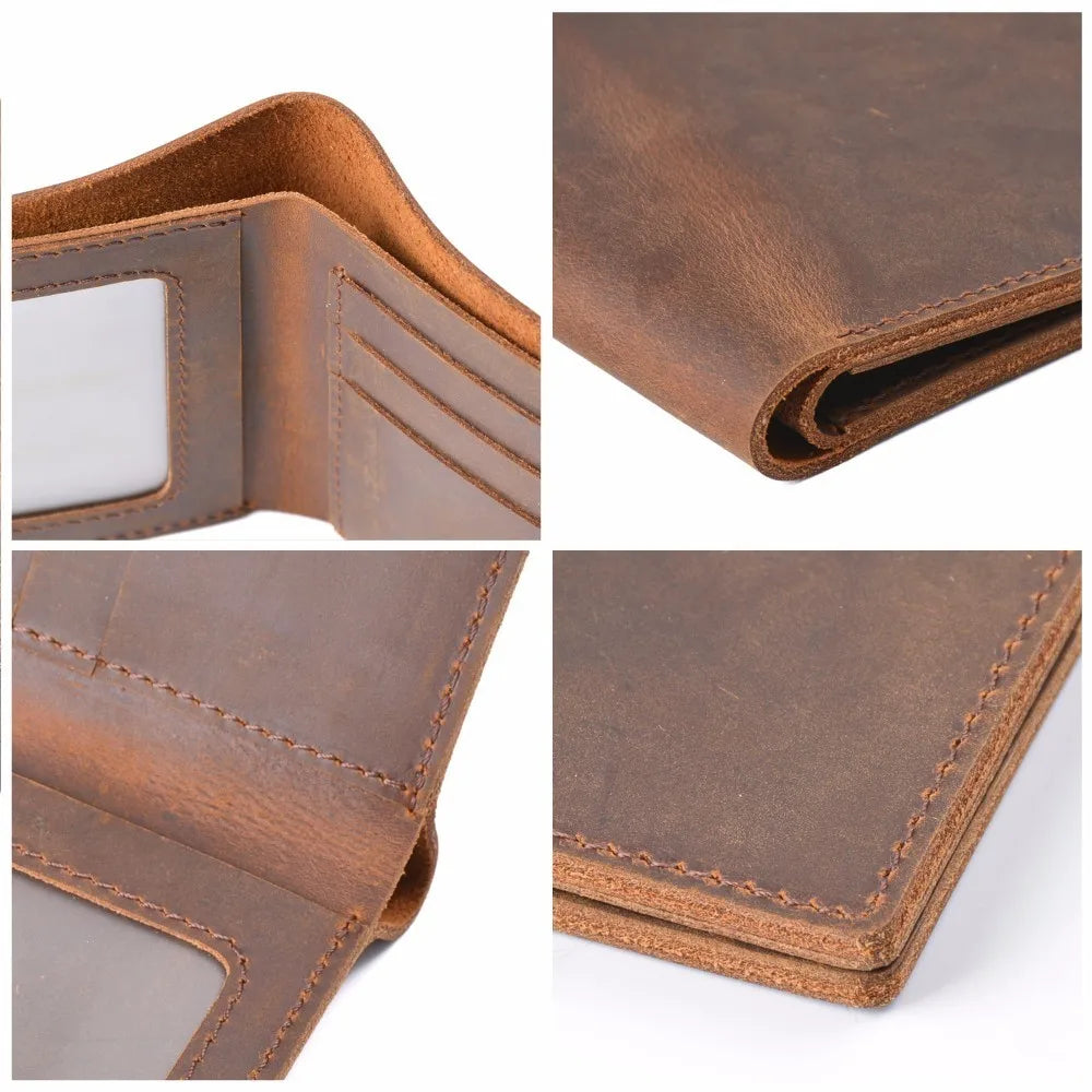 Genuine Cow Leather Wallets Bifold Purse Vintage Crazy Horse Leather Clutch Men wallets Retro Coin Pocket men wallets