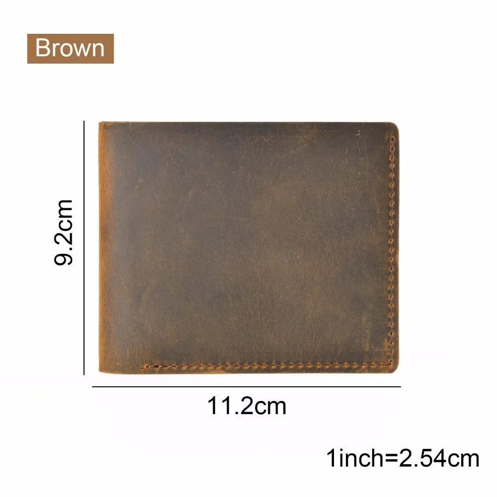 100% Genuine Cow Leather Wallets Bifold Purse Vintage Crazy Horse Leather Clutch Men wallets Retro Coin Pocket men wallets