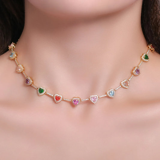 Fashion Candy Colour Heart Cubic Zircon Necklace Fashion 18K Gold Jewellery Rainbow Jewellery Party Anniversary Gift Jewellery