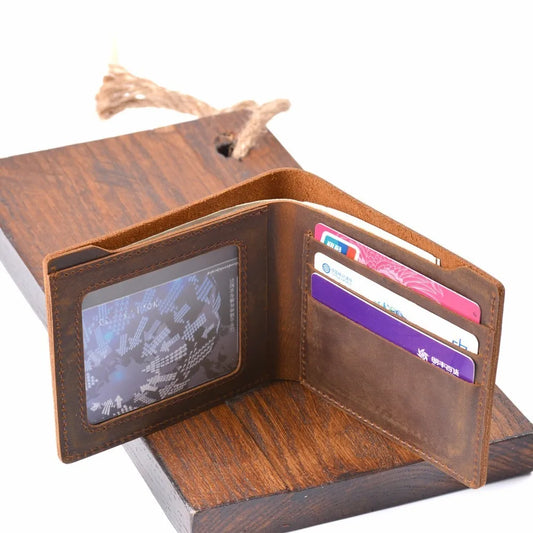 Genuine Cow Leather Wallets Bifold Purse Vintage Crazy Horse Leather Clutch Men wallets Retro Coin Pocket men wallets