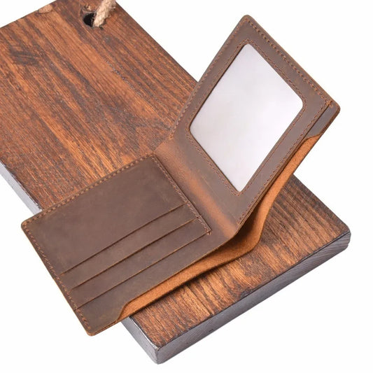 100% Genuine Cow Leather Wallets Bifold Purse Vintage Crazy Horse Leather Clutch Men wallets Retro Coin Pocket men wallets
